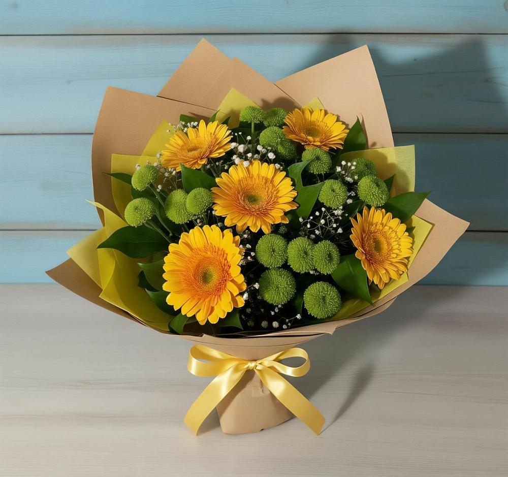 Букет цветов из: Герберы и Хризантемы в Новомосковске