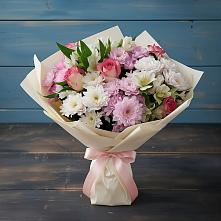 Букет цветов из:  Хризантемы, Альстромерии и Розы в Новомосковске