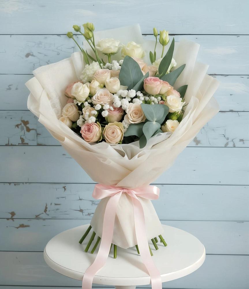 Букет цветов из: Розы и Лизиантусы в Новомосковске