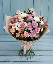 Букет цветов из:  Хризантемы, Розы и Альстромерии в Новомосковске